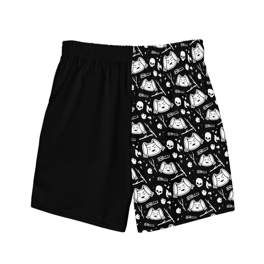 Black and White Swim Trunks featuring Bu the Bully (back view)