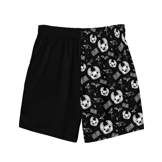 Black and White Swim Trunks featuring Gregore the sage (back view)
