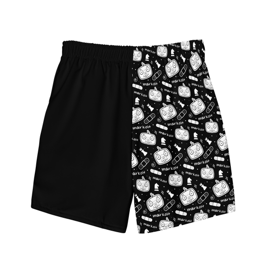 Black and White Swim Trunks featuring Markoh the Strategist (back view)