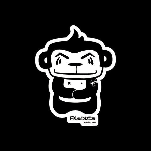 Freddie the Outlaw sticker on black background.