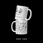 Stacked view of the 11oz mug from the Memento Mori collection, featuring Gregore the Sage graphics.