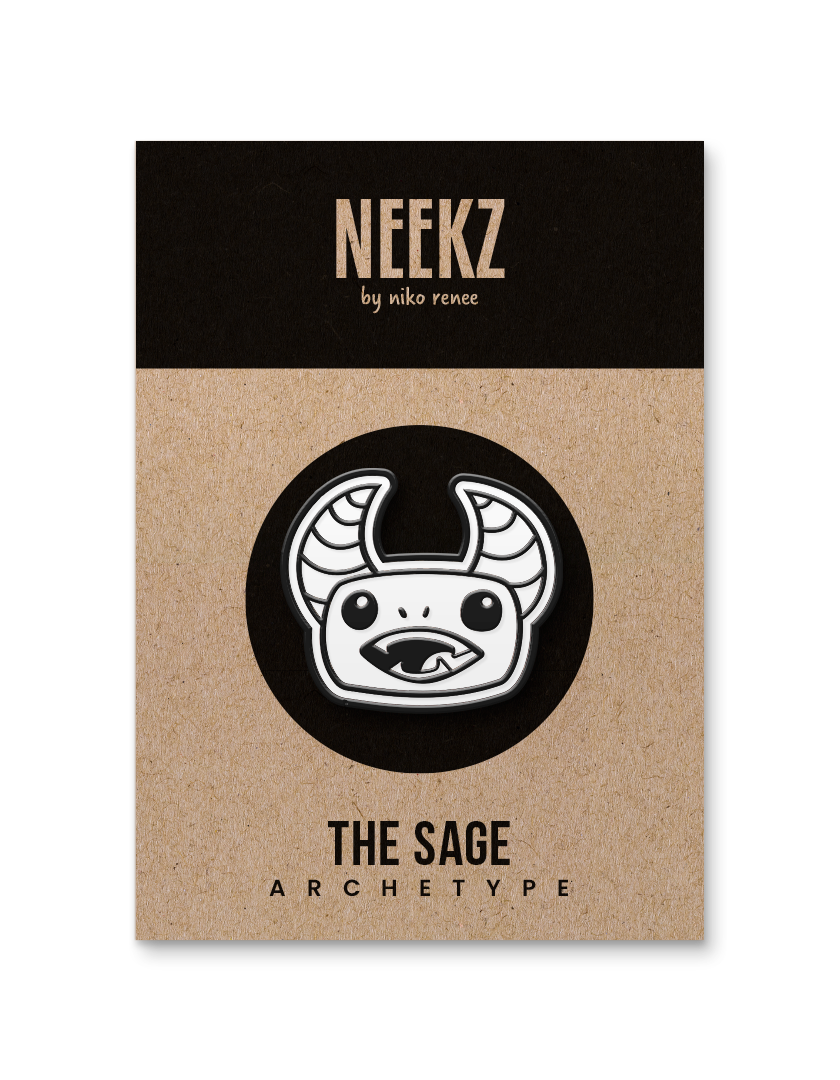 Gregore the Sage Enamel Pin (Black Metal + White Enamel)