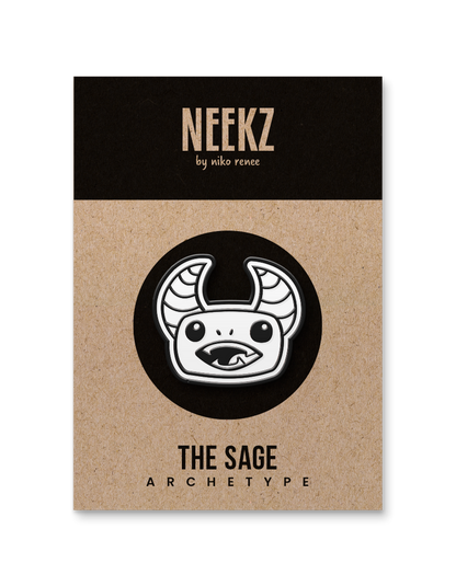 Gregore the Sage Enamel Pin (Black Metal + White Enamel)