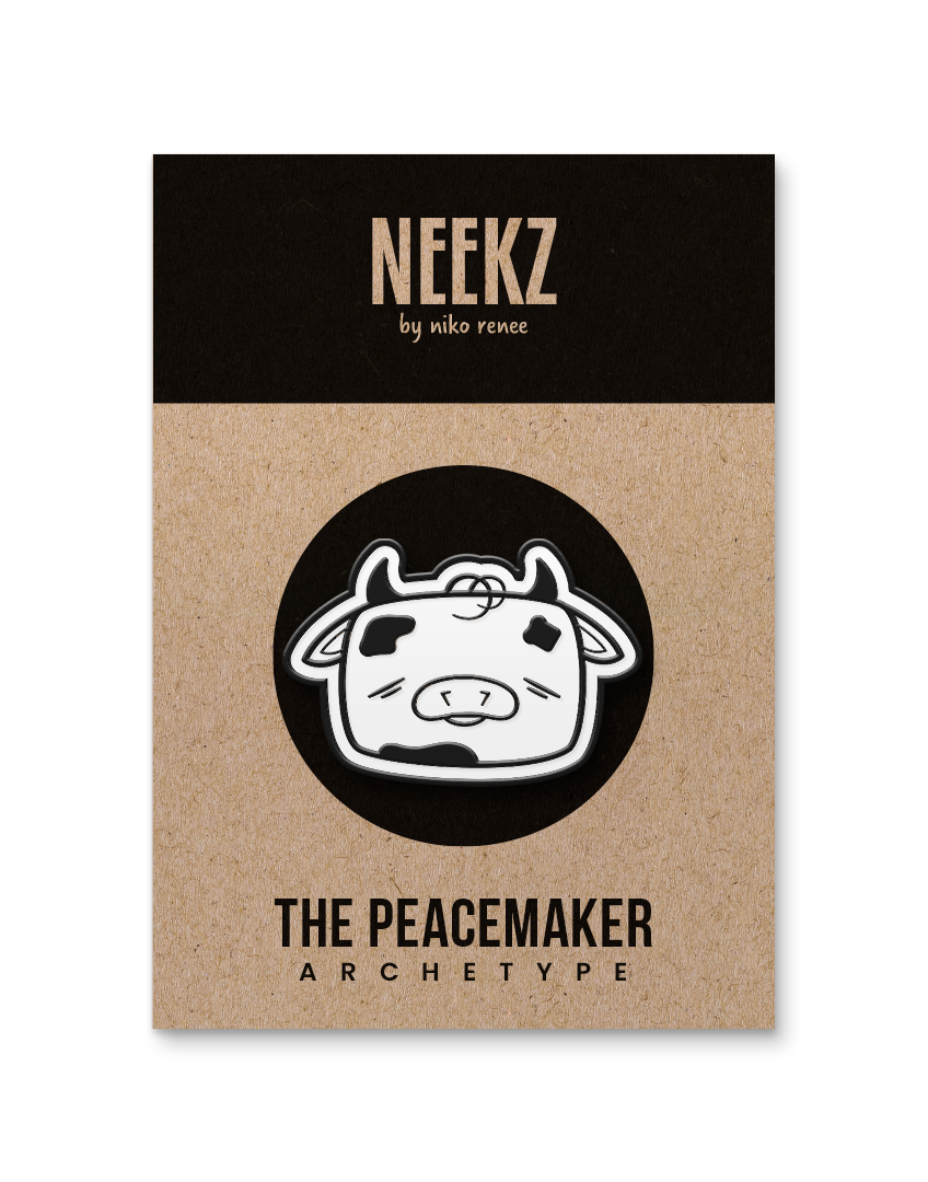Tobi the Peacemaker Enamel Pin (Black Metal + White Enamel)