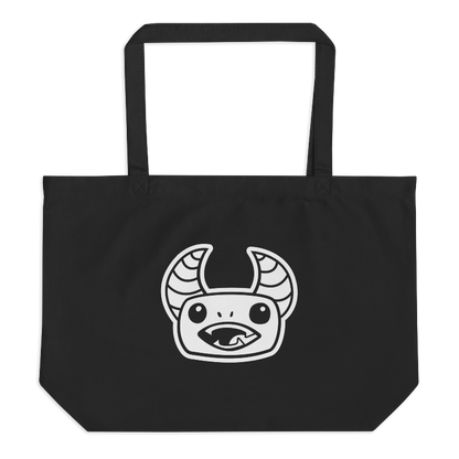 Jumbo black tote bag with white Gregore the Sage head imprinted on the front.