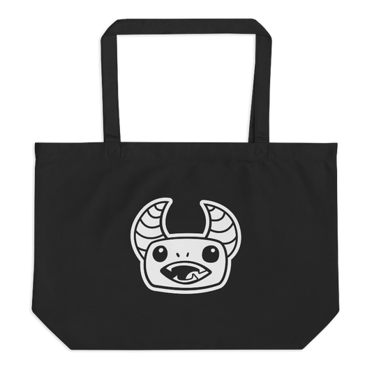 Jumbo black tote bag with white Gregore the Sage head imprinted on the front.