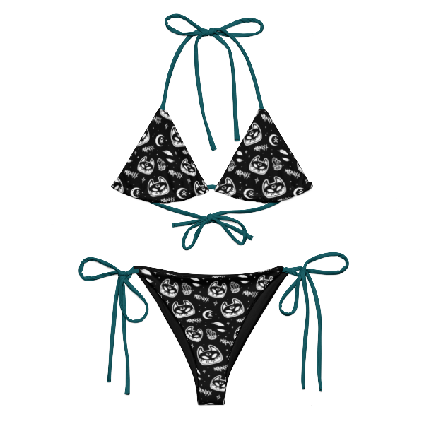 Two-piece string bikini featuring a Manxx the Magician pattern with Deep Atlantic Blue strings.