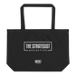 Jumbo black tote bag with white "The Strategist Archetype" text imprinted on the back.