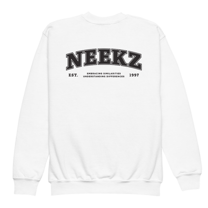 bu kids white vintage athletic crewneck back