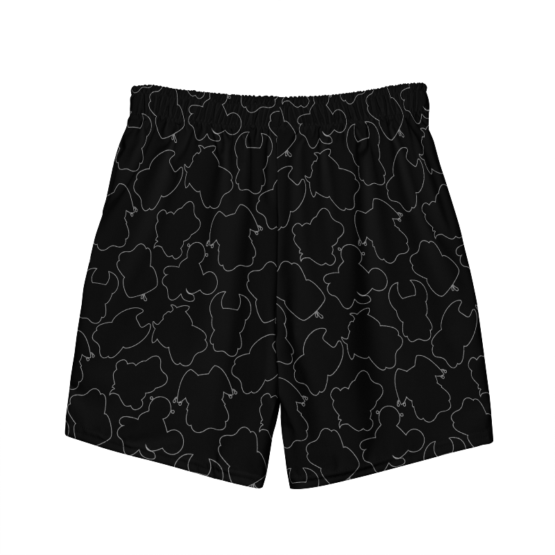 Black swim trunks with grey outlines of the 7 NEEKZ characters (back view)