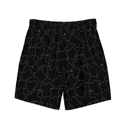 Black swim trunks with grey outlines of the 7 NEEKZ characters (back view)