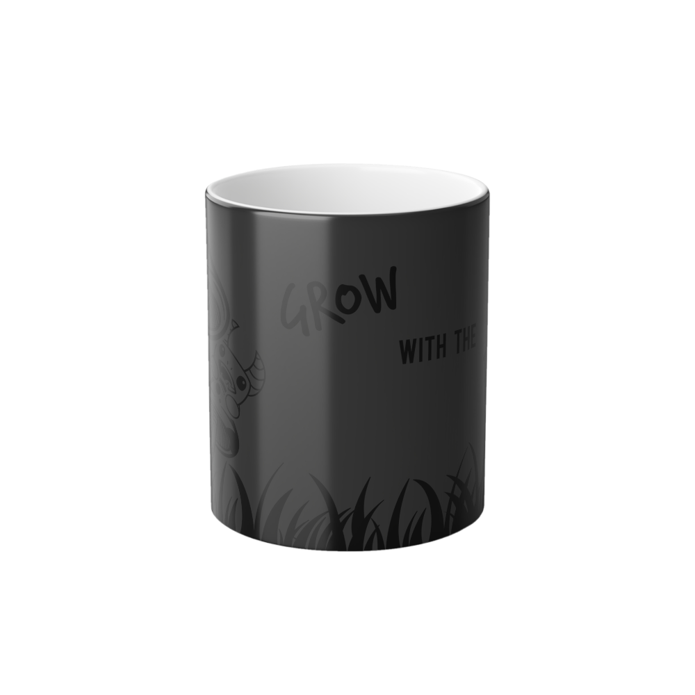 Left side, when cold, of heat reactive "Grow with the Flow" mug.