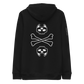 Back view of Manxx the Magician Memento Mori Collection adult hoodie in the color black. The white printed graphic is a skull version of Manxx's head, crossbones underneath, and an upside down version of the skull head below that.