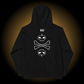 Markoh the Strategist black kids hoodie, backside, with skull and crossbones graphic.